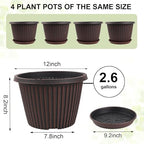 Large-Planter-Indoor-Outdoor Plant Pots, 12 inch 4 Pack Plastic Flower Pots with Saucer And Drainage Holes, Modern Garden Planters For Planting Medium Large Plants， Decorative Resin Garden Pots - Image 4
