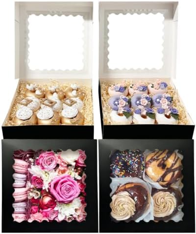 Bakepacker Auto-pop Up Pie Boxes with Window 8x8x2.5 inches 55pcs Black - Image 2