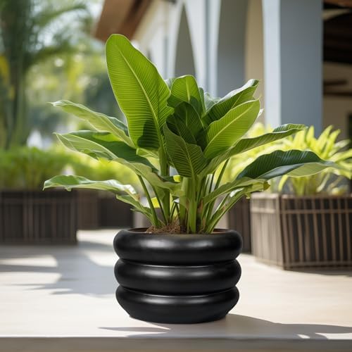 SQOWL Ceramic Flower Pot 13.5 Inch - Large Planter for Indoor Plants Outdoor Plant Pot with Drainage Hole Round Planter Mid-Century Flower Pot for Porch Living Room Decor Black - Image 5