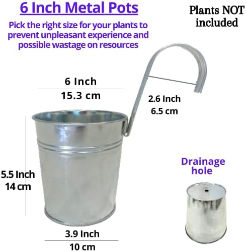 LaLaGreen Rail Planter for Balcony (6 in, 10 Pack) Silver Metal Railing Pot - Image 2