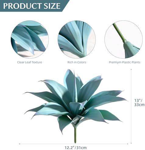 Ttranewsoo 2-Pack 13.8-Inch Artificial Agave Plants for Outdoor Planters, UV Resistant Fake Agave Plants, Faux Succulent Greenery for Porch, Patio, Garden, Entryway and Indoor Decor, Blue - Image 2
