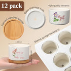Funnymoom 12 Pcs Inspirational Succulent Pots Bulk Back to School Teacher Gift Floral Ceramic Planter with Bamboo Tray Thank You Gifts for Coworker Employee Office Staff, Plant Excluded (Stylish) - Image 2