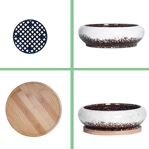 Succulent Pots, 7.3/10 Inch Large Bonsai Pots with Trays Set of 2 - Image 4