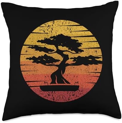 Bonsai Tree Plant Tools Care Kit Set Gifts Ideas Retro Penjing Indoor Pots Enthusiast Bonsai Throw Pillow, 18x18, Multicolor by Unknown