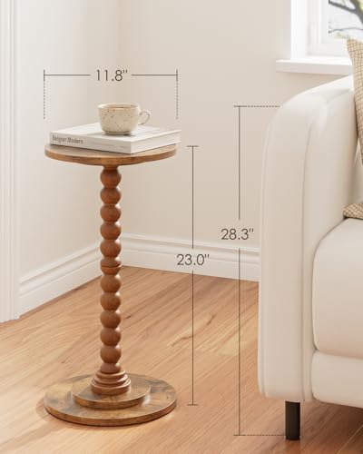 Masupu Round Side Table, Small End Table for Small Spaces, Pedestal Drink Table with Solid Wood Leg for Living Room, Bedroom, Corners(Rustic Brown) - Image 3
