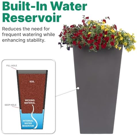 Step2 Tremont Tall Square Tapered Planter, 28 in Resin Planter, Self-Watering, Dark Cedar - Image 5