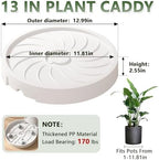 MCleanPin 2 Pack Plant Caddy with Hidden Wheels, 13" Heavy Duty Rolling Plant Stand with Removable Drainage Tray and Silent Casters Round Flower Pot Mover Planter Dolly for Indoor Outdoor White - Image 2