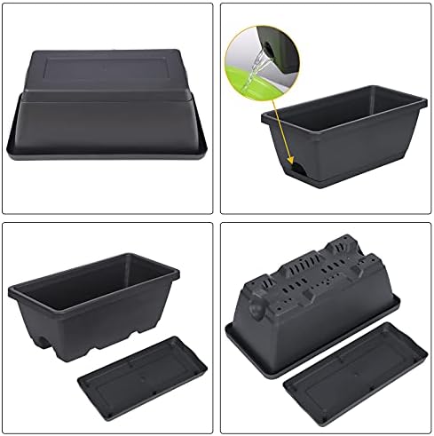 GREANER Rectangular Window Boxes with Trays, 3 Packs Modern Vegetable Planters, 13.8Inch Plastic Flower Boxes Container for Windowsill, Patio, Garden, Balcony, Porch, Indoor and Outdoor Use, Black - Image 5