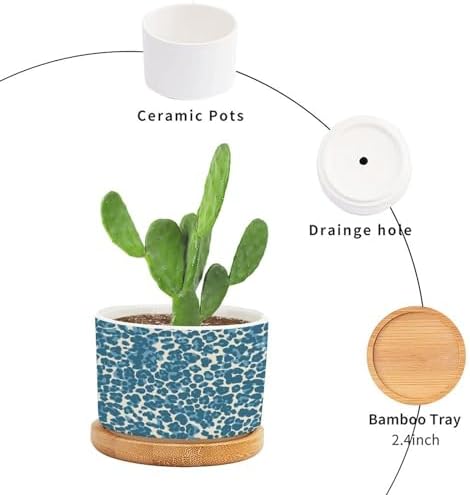 Leopard Blue and Beige Ceramic Planters African Tribal Animal Print Pots for Plants with Drainage Holes and Saucers Pot for Outdoor Garden Home Plant - Image 3