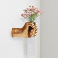 Gold Wall Sculptures, Hand Vases Home Decor, Wall Mount Art Sculpture, Unique Wall Art Statue, Funky Flower Vase Decorations, Modern Eclectic Hanging Decor,Glass Test Tube Vase by XYQXYQ