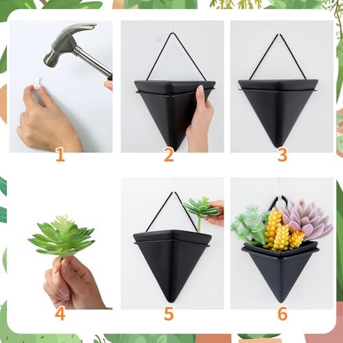 Rtteri 18 Pcs Wall Hanging Planter with Artificial Plant, Succulents, Black - Image 4