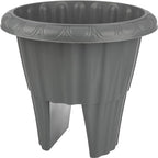Railing Planter - 13.5-Inch Round Flower Box with Drainage Insert - 2.64-Gallon Outdoor Planter Box for Deck, Porch, or Balcony by Pure Garden (Gray) by PureGarden