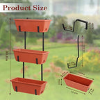 OYEAL Hanging Flower Pots for Railing Fence Outdoor Window Boxes Planter with Adjustable Hooks, Set of 2 Deck Rail Planters with 6 Detachable Plastic Planter Boxes, Drainage Holes, Brick Red - Image 2