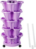 Strawberry Vertical Planter GardenTower, 5 Tiered Stackable Planter with Support Pole, Stacking Herb Vegetable Planters Indoor and Outdoor - Purple by Tectsia