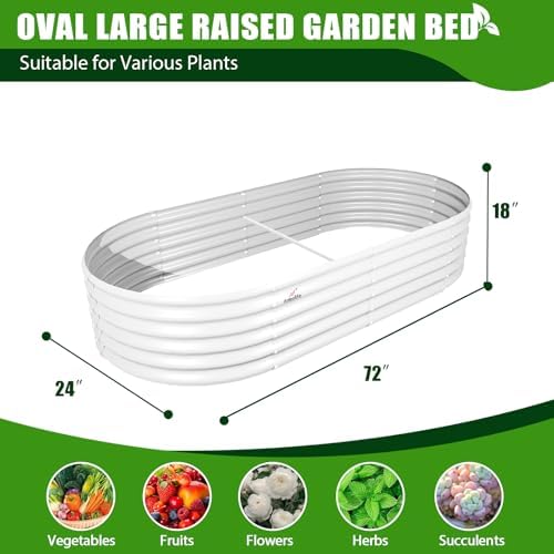 Anleolife 6x2x1.5ft Oval Galvanized Raised Garden Bed, Antique White - Image 2