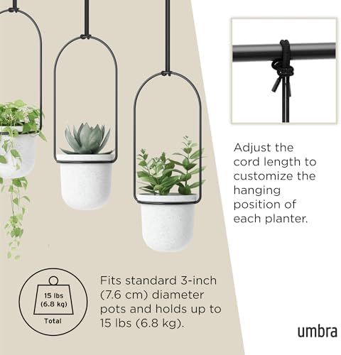Umbra Triflora Hanging Planter, Indoor Herb Garden, Set of 3, White/Black - Image 5