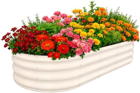 Galvanized Raised Garden Bed Outdoor 6x3x1 ft 1 Pack Oval White by Unknown