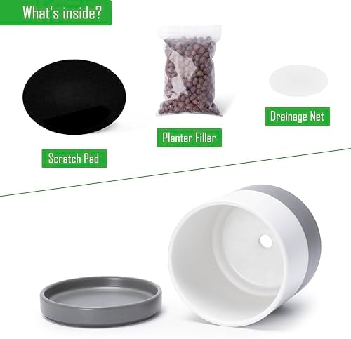 D'vine Dev 3-Pack Ceramic Pots with Saucers, 3/4/6 in, White/Grey, 94-T-S-6 - Image 4