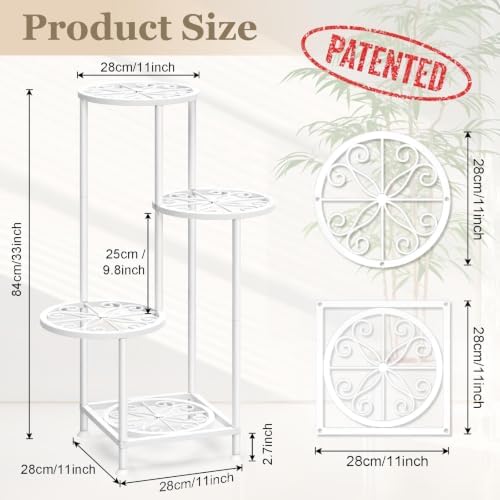 4 Tier Plant Stand Indoor Outdoor, Tall Metal Corner Flower Shelf Holder for Multiple Plants, Space-Saving Rustproof Plant Display Rack for Patio Balcony Garden Living Room Porch, White - Image 3