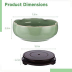 Ceramic Lotus Bowl Planter with Wood Tray, 7.8 in Green Water Lily Planter Pot, Hole Free Hydroponic Bowl, Ice Crack Glaze Flower Bowl for Lotus, Aquatic Plants, Bonsai, Desk Decor - Image 4