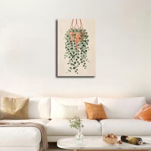 E18 Cascading Green Vines in Macrame Plant Hanger Wall Art (20×30 inch,Framed) - Image 3