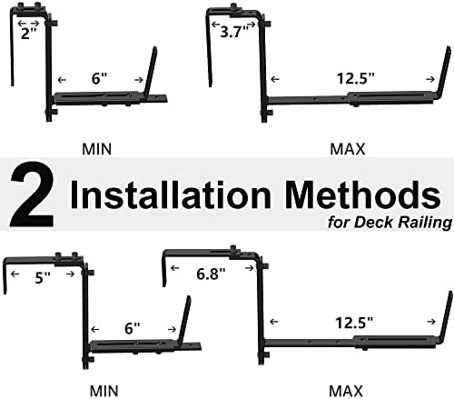 Y&M 4 Pcs Deck Railing Adjustable Planter Box Brackets (6 to 12.5 in), Universal Heavy Duty Iron Flower Box Brackets Wall Mounting Hooks for Fences, Patio, and Garden - Black (Patent Registered) - Image 5
