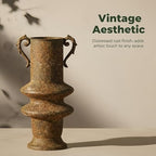 Vintage Distressed Rust Iron Planter, 15 Inch Tall Decorative Flower Pot with Ornate Scroll Handles, Unique Stacked Antique Vase for Indoor Outdoor Farmhouse Patio Entryway Mantel Decor(A3256) - Image 4