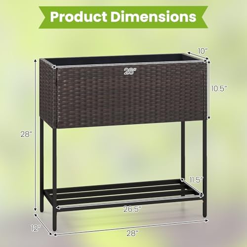 LDAILY Elevated Raised Garden Bed with Legs, Outdoor Planter Box with Storage Shelf & Drainage Gap for Vegetables, Flowers & Fruits, Heavy Duty Rattan Garden Planter for Yard, Patio & Balcony, Brown - Image 6