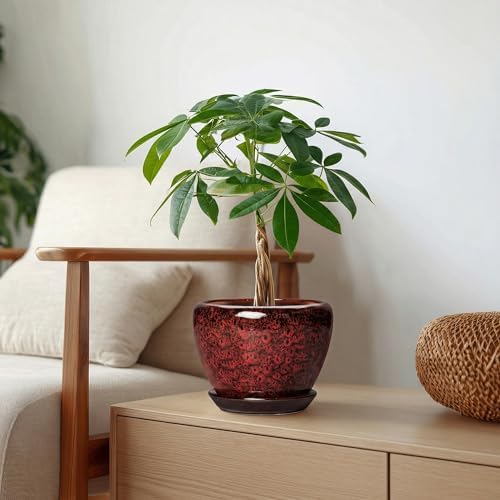 6 Inch Ceramic Pots for Plants - Indoor Plant Pots with Drainage Hole and Saucer, Decorative Planters for Outdoor Plants, Modern Planter, Living Room Decor, Gardening Gifts, Red Leopard - Image 3