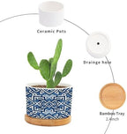 Lacefield Print Geometric Blue Ceramic Planters Chinoiserie Grandmillenial Trail Planters for Outdoor Plants with Drainage Holes and Saucers Pot for Home Office Desk Garden - Image 3
