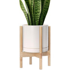 D'vine Dev Ceramic Pot with Natural Wood Stand, Oatmeal, 10 in, 55-B-K-8 by DvineDevPlanterPotsandStand