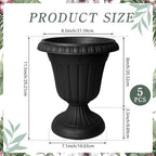5 Pcs Plastic Urn Planter with Pedestal 10 x 11.5 Inch Black Flower Pots Classic Patio Planters for Bridal Shower Wedding Party Garden Front Porch Indoor Outdoor Home Decor - Image 2
