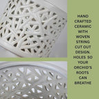 Large Ceramic Orchid Pot with Holes, 6 Inches Wide, for Indoors or Outdoors with Woven String Cut Out Design, Orchid Planters, Orchid Gifts (String Cut Out Design) - Image 4