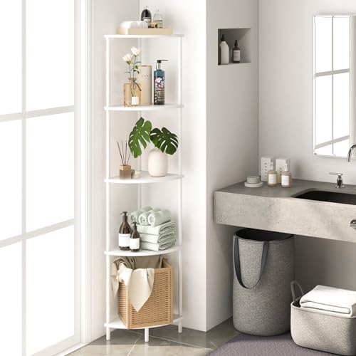 Yoobure Corner Shelf Stand, 5-Tier Bookshelf, 65" Tall Shelves for Bedroom, Living Room, Narrow Display Shelf Bookcase, White Book Shelf with Display Shelves for Office - Image 6
