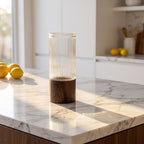 Glass Tube Vase with Wood Stand, Striped Cylinder Decor - Image 5