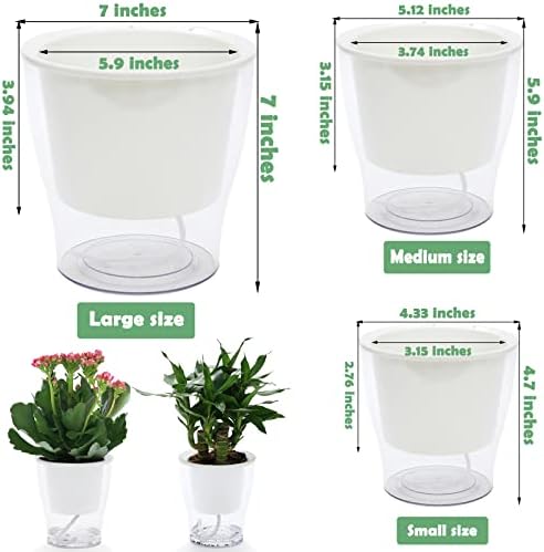 6 Pakcs Self-Watering Planters for Indoor Plants 7"/ 5.1"/ 4.3" Clear African Violet Pots Plastic Orchid Pots Wick Flower Pots, Large, Medium and Small Sizes, Home Decor Pot - Image 4