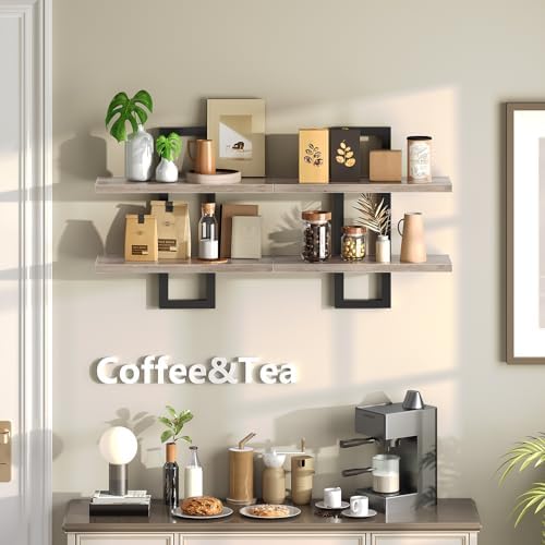 HOOBRO Floating Shelves, 15 Inch Wall Shelf Set of 2, Wall Mounted Storage Shelves 2-Tier, Hanging Bathroom Shelves, for Living Room, Bedroom, Bathroom, Kitchen, Greige BG32BJ01 - Image 5