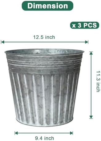 12 Inch Galvanized Planters, 3 Pack Metal Plant Pots with Drainage Hole - Image 2