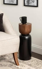 Kate and Laurel Teo Transitional Round Mango Wood Drink Table, 8 x 8 x 22, Walnut Brown and Black, Modern Sculptural Bedroom Nightstand with Unique Pedestal Table Design for Use as Indoor Plant Stand - Image 2