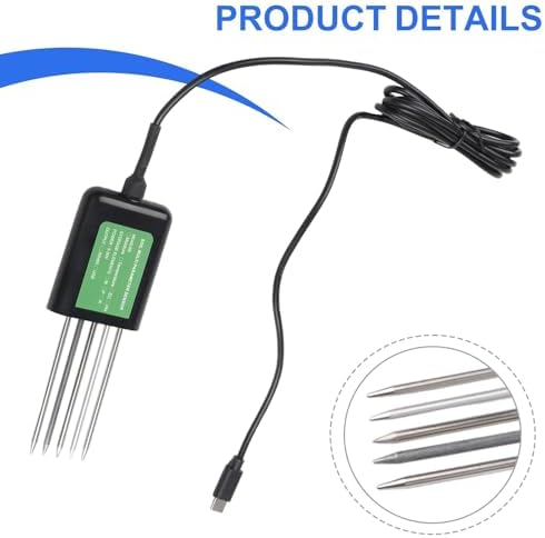 USB Soil Sensor Soil Tester with PH Moisture Temperature Humidity and NPK Nutrient Measurement, IP68 Waterproof Metal Probe - Image 3