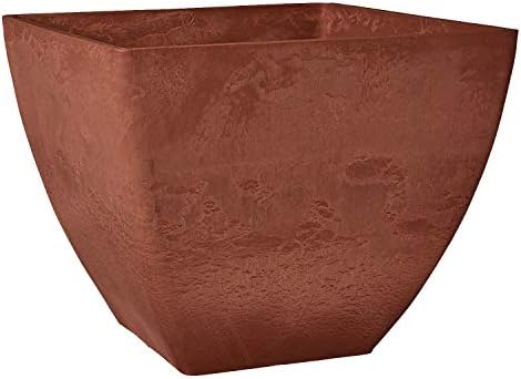 PSW Pot Collection FB40TC 16x13 inch Plastic/Stone/Wood Composite Square Planter – No Drainage Hole (Drillable), Modern Indoor/Outer Pot for Flowers, Foliage, Fairy Gardens, Terra Cotta Color by PSW