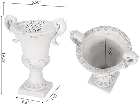 Christopher Knight Home Jorine Patio Planter, Light Concrete Planter, Mid-Centry Gadern Urn, Floral Relif Design, Large Garden Pot, Flower Urn with Drainage Hole for Backyard Home, Antique White - Image 3