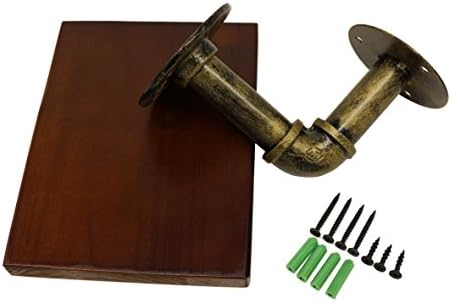 CVHOMEDECO. Rustic Vintage Iron Water Pipe with Wooden Board Storage Rack Wall Mounted Display Rack Simple Iron Water Pipe Art Partition Frame. 7-7/8 X 6 X 7 Inch - Image 2