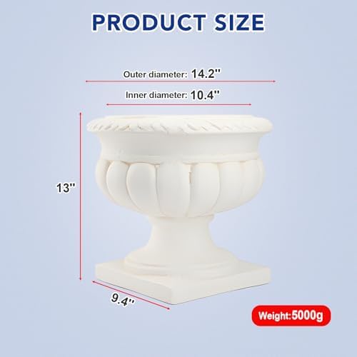 Large Urn Planter – White Vintage Magnesium Oxide Pot with Drainage for Indoor & Outdoor Garden, Entryway, Walkway Decor - Image 2