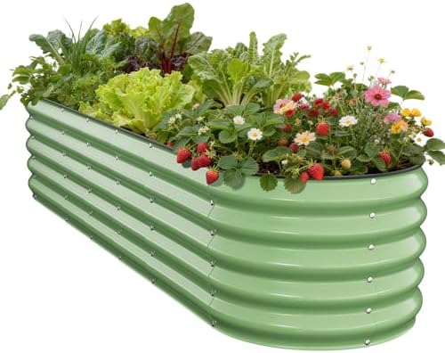 Pattiumo Galvanized Raised Garden Bed 8x2x1.5 FT, Oval Metal Raised Garden Bed Outdoor Planter Box with Open Bottom, Rust-Resistant Steel Garden Bed for Vegetables Herbs Flowers, Easy Assembly by Pattiumo