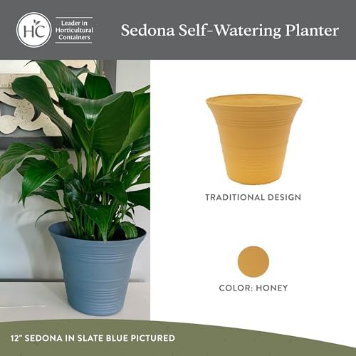 The HC Companies Sedona Self-Watering Planter Pot, 12 Inch, Honey, 2-Pack - Image 2