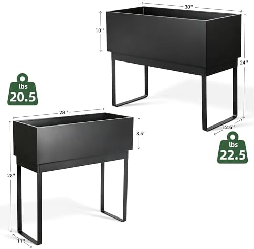 Worth Set of 2 Raised Metal Planter Box with Legs, Large & Small Matte Black Galvanized Steel Elevated Garden Beds with Drainage Hole & Plug for Vegetables, Flowers & Herbs, Indoor & Outdoor Use - Image 4