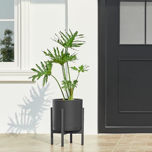 FaithLand 12-Inch Large Modern Cylinder Planter, Thick-Walled Plastic Plant Pot with Drainage Holes and Detachable Saucer, Matte Black, Ideal for Indoor & Outdoor Plants Flowers - Image 5