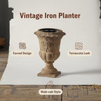 Vintage Urn Planter with Ornate Embossed Pattern, Distressed Iron Decorative Flower Pot, Classic Plant Pot for Indoor Outdoor Farmhouse Patio Entryway Mantel Decor (16.1" H x 11.2" W) (A3249) - Image 3