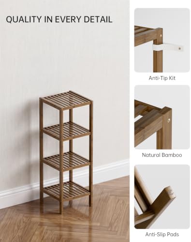 SMIBUY Bathroom Storage Shelf, 4-Tier Bamboo Rack Organizer, Multifunctional Shelving Unit for Living Room Bedroom Kitchen (Walnut) - Image 5